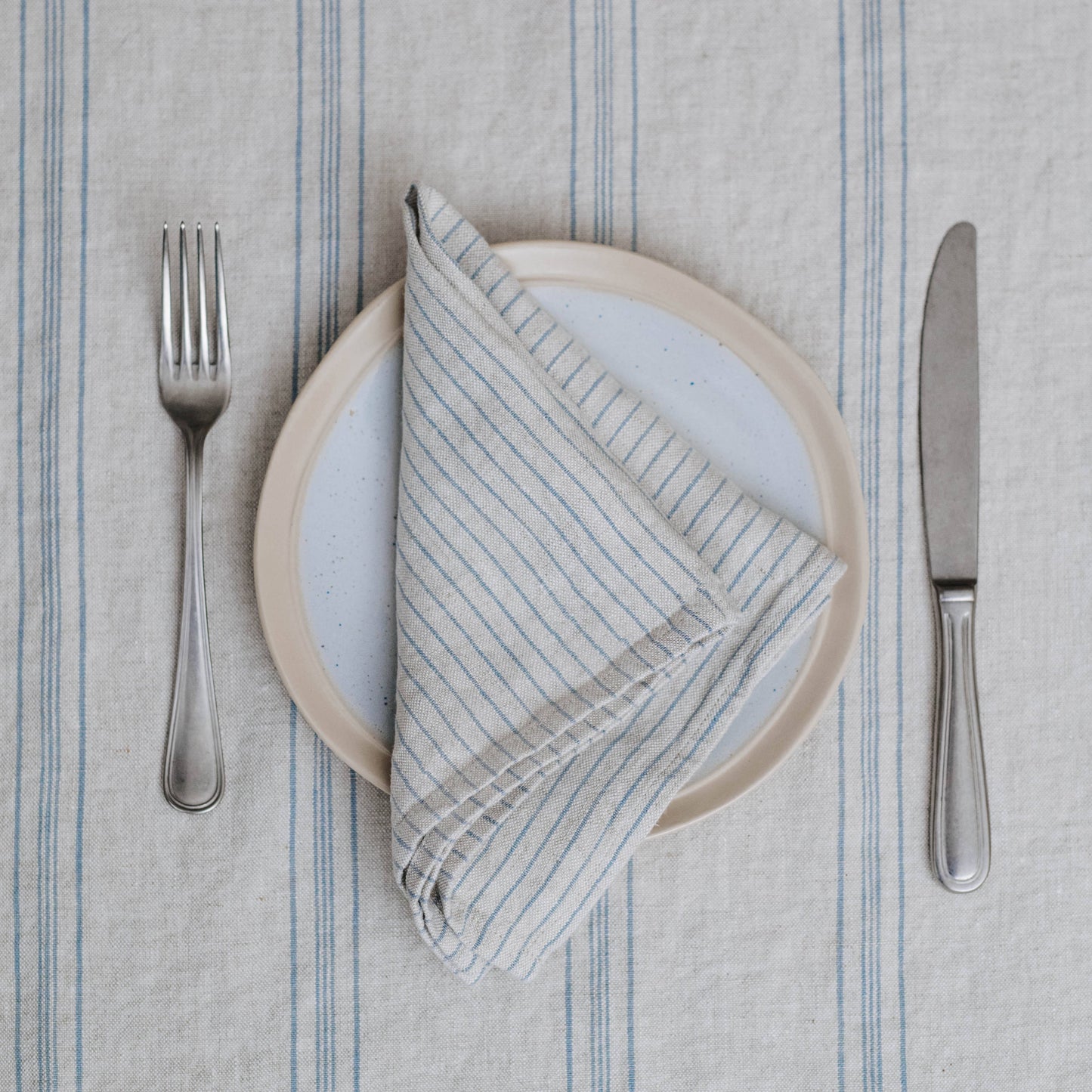 Lot de 2 serviettes en lin à rayures bleu gris