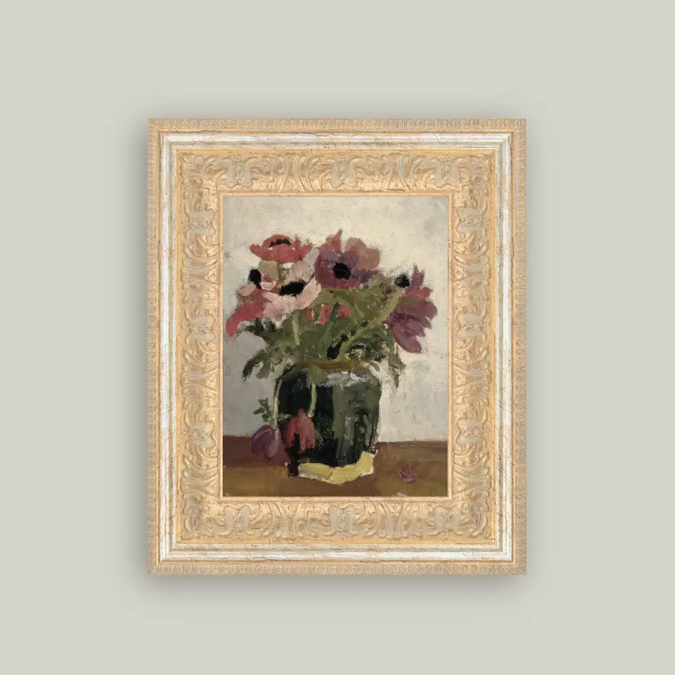 Art ancien encadré floral mauve