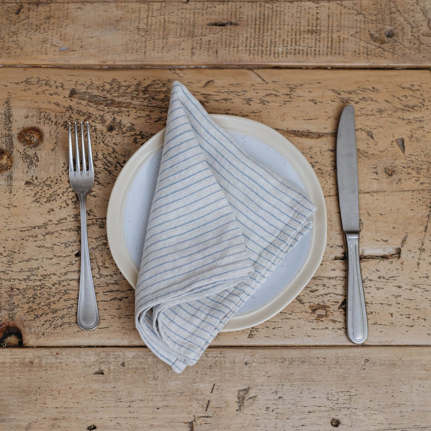 Lot de 2 serviettes en lin à rayures bleu gris