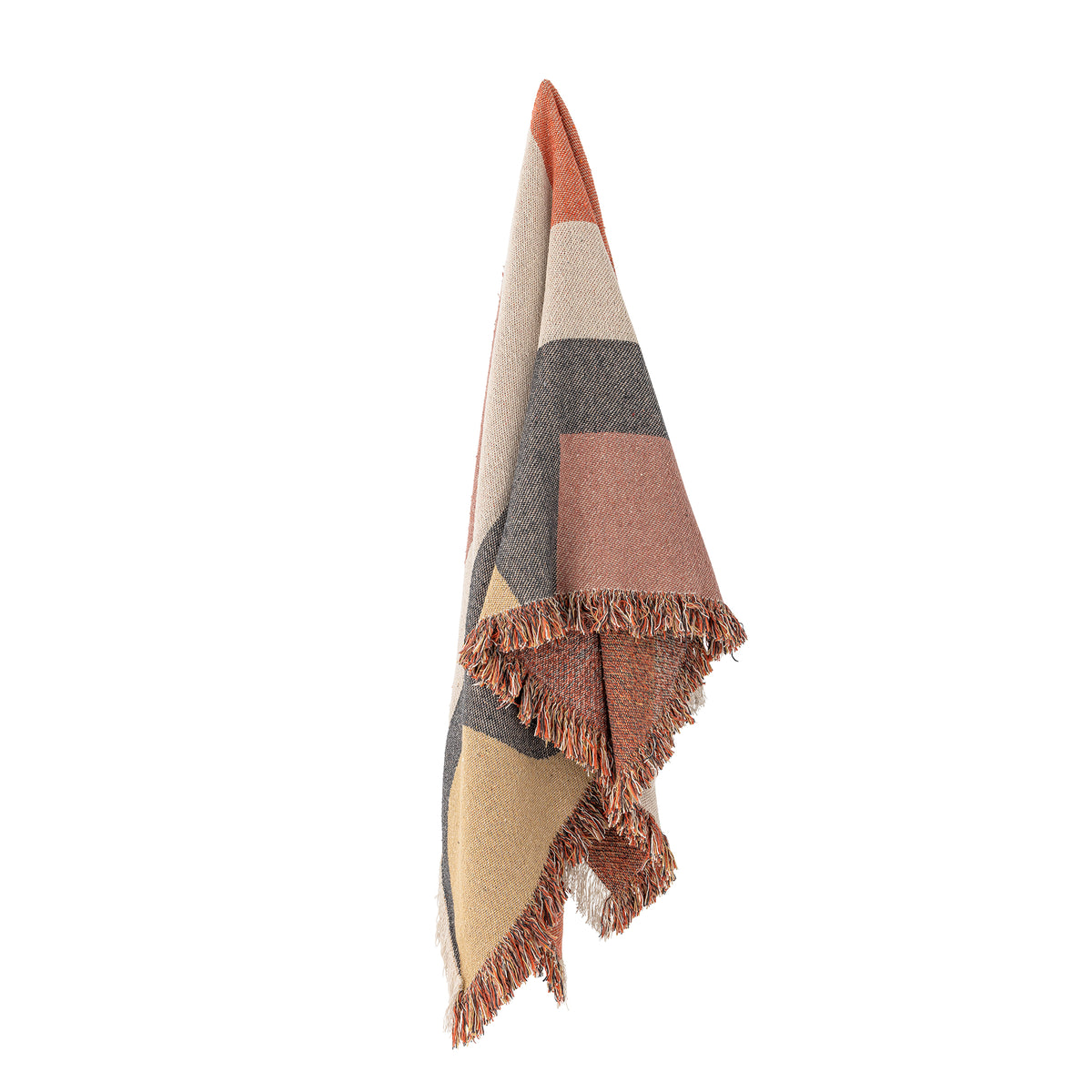 Plaid Arni texturé gris, beige et orangé – 130 × 160 cm