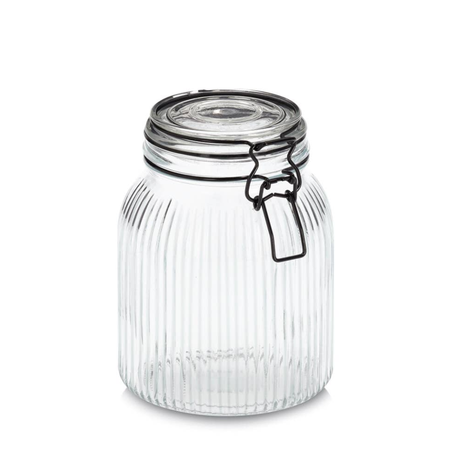 Bocal en verre cannelé avec fermeture noire — 3 tailles (550 ml, 1000 ml, 1400 ml)