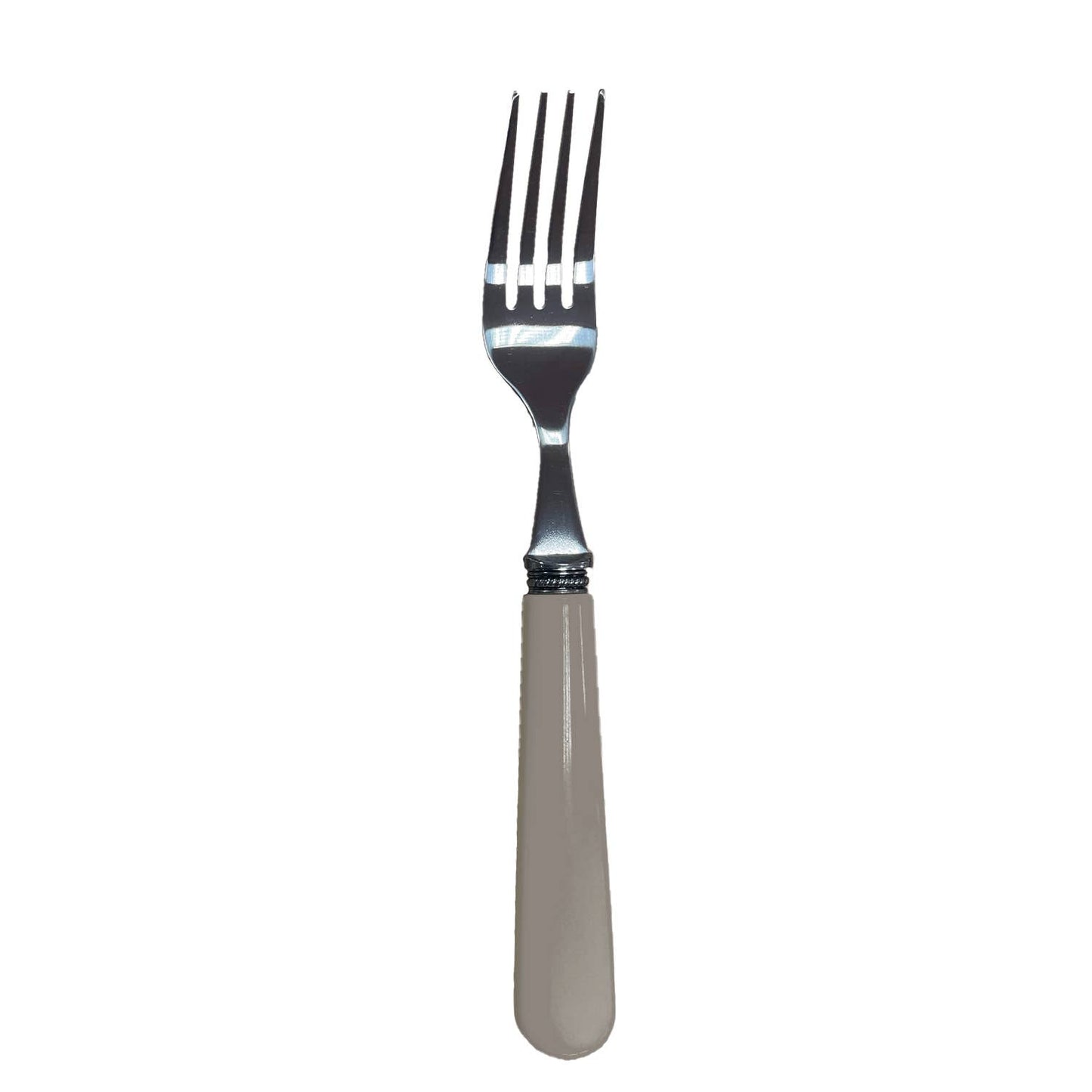 Fourchette en inox avec manche ABS, design intemporel, élégante et compatible lave-vaisselle, manche couleur terre d'ombre, taupe