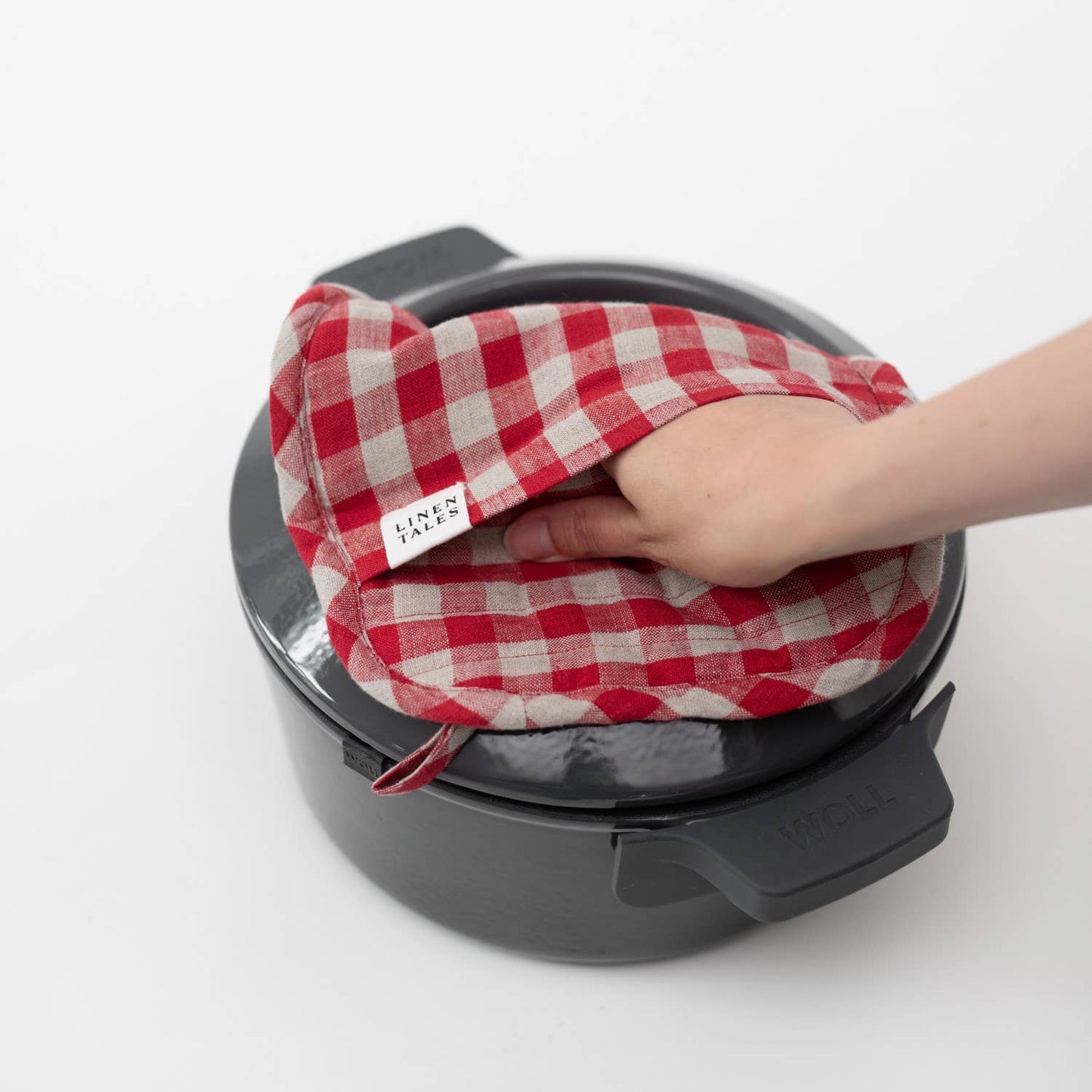 Manique en lin lavé matelassé, accessoire de cuisine résistant à la chaleur, fait main, à carreaux rouges et lin