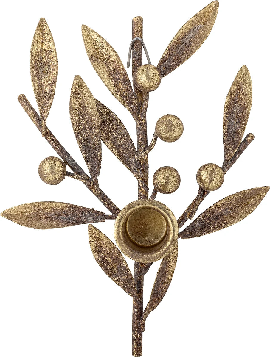 Bougeoir en métal doré aux branches de gui