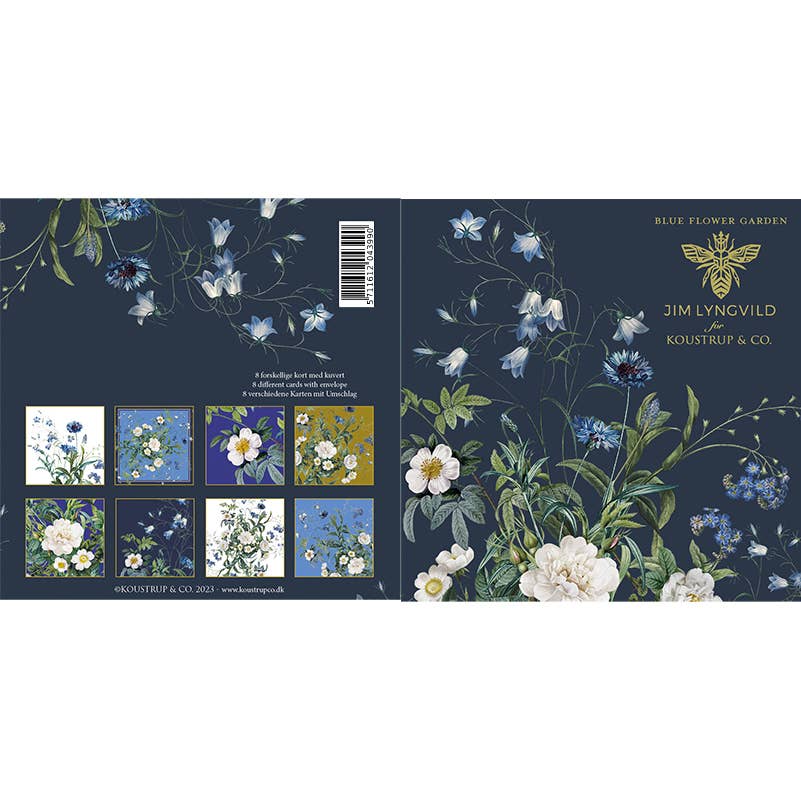 Cartes carrées motif jardin de fleurs bleues