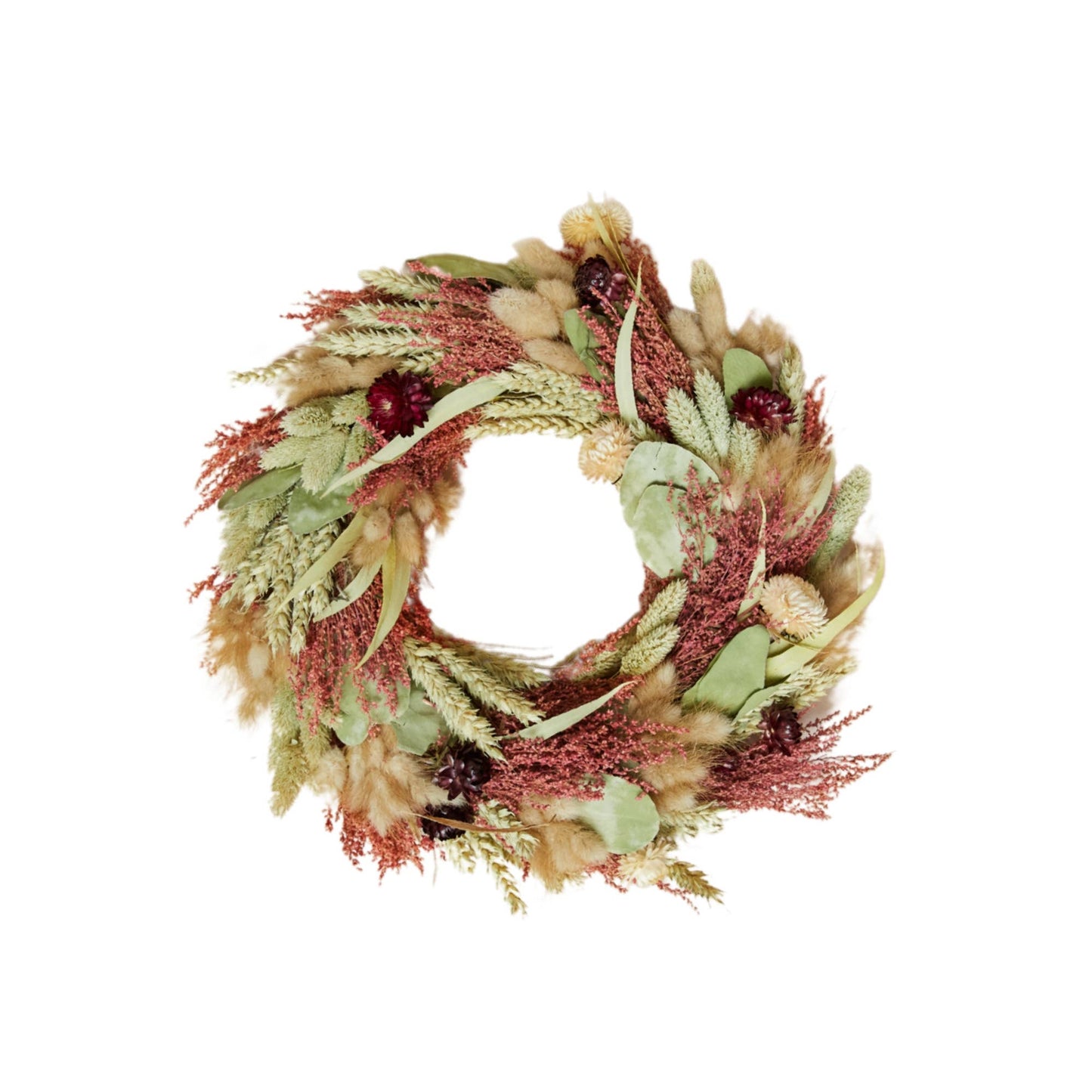 Couronne de fleurs séchées petit modèle 25 cm, pièce artisanale naturelle, déco murale ou porte, fait main