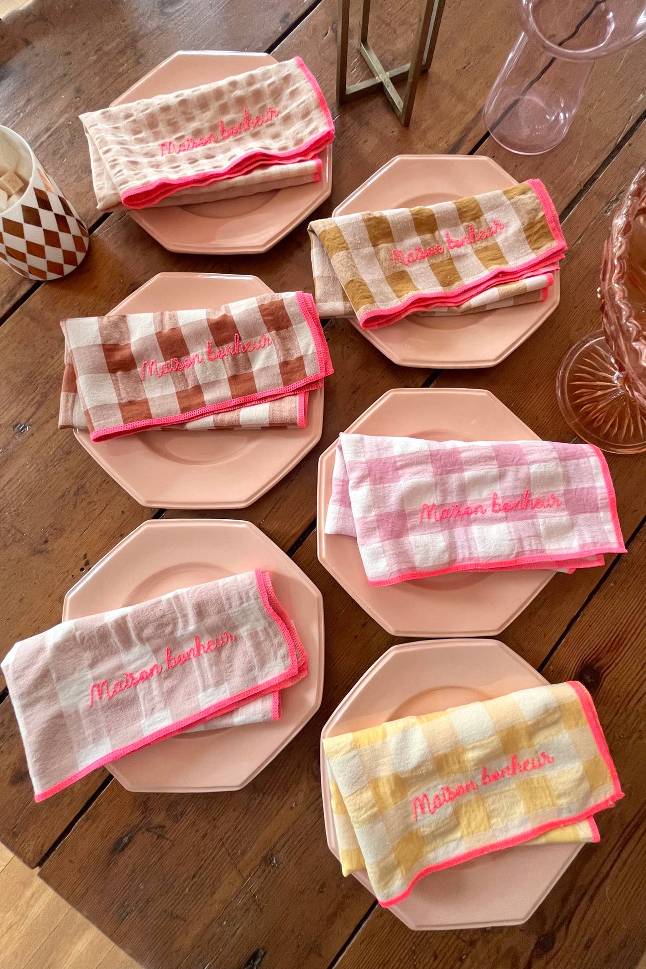 Lot de 6 serviettes de table broderie MAISON BONHEUR
