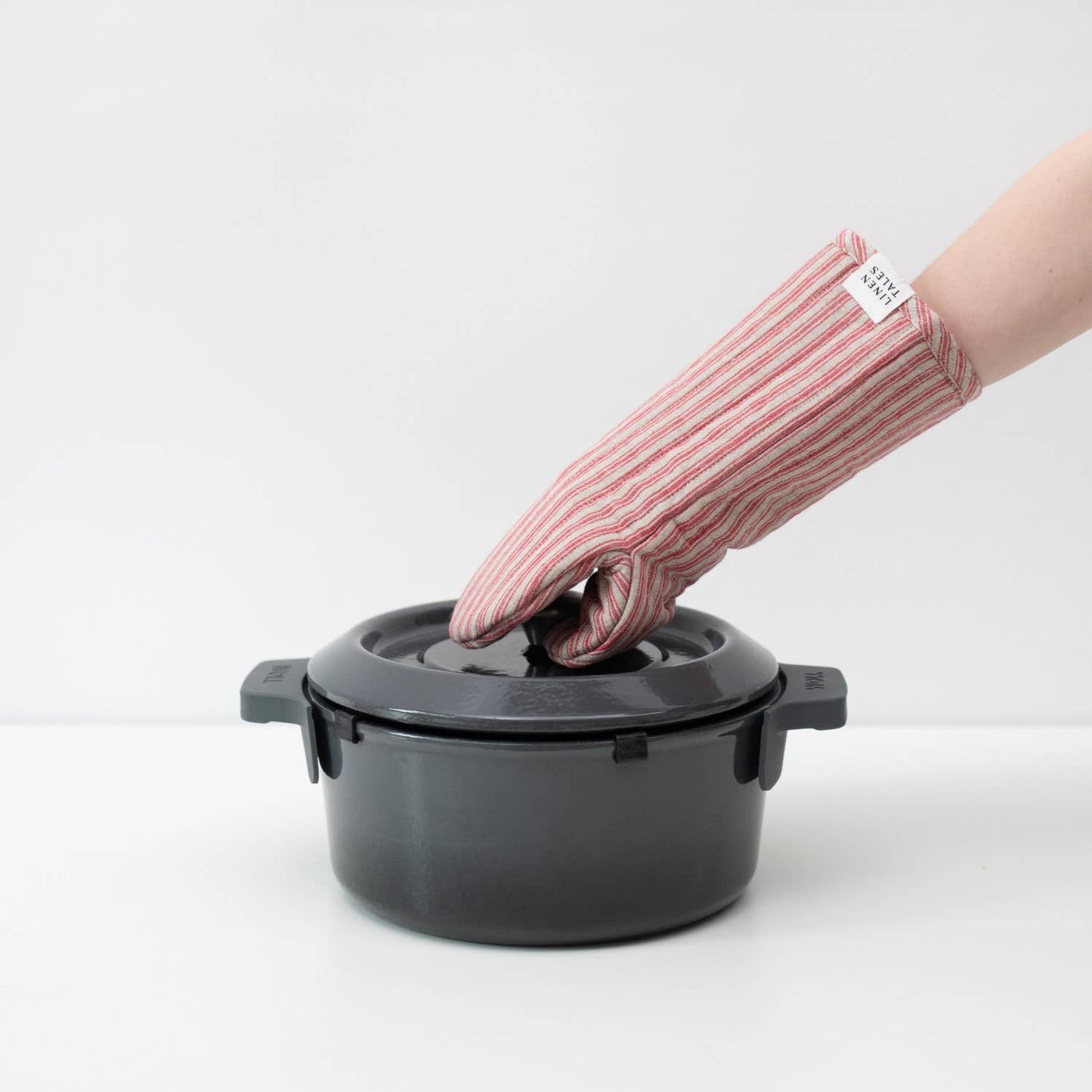 Gant de cuisine en lin lavé, résistant à la chaleur, fait main, élégant et pratique à rayures rouges et lin, style campagne