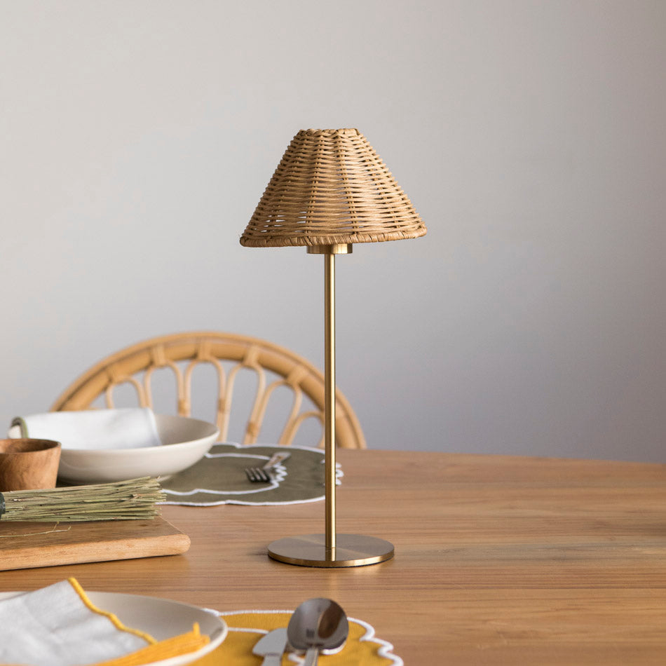 Lampe de table nomade - Laiton et Rotin - rechargeable USB