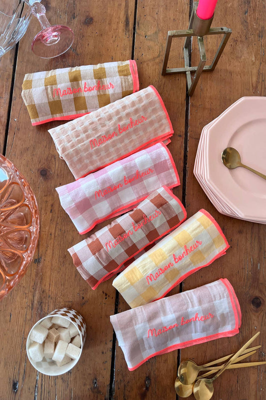 Lot de 6 serviettes de table broderie MAISON BONHEUR