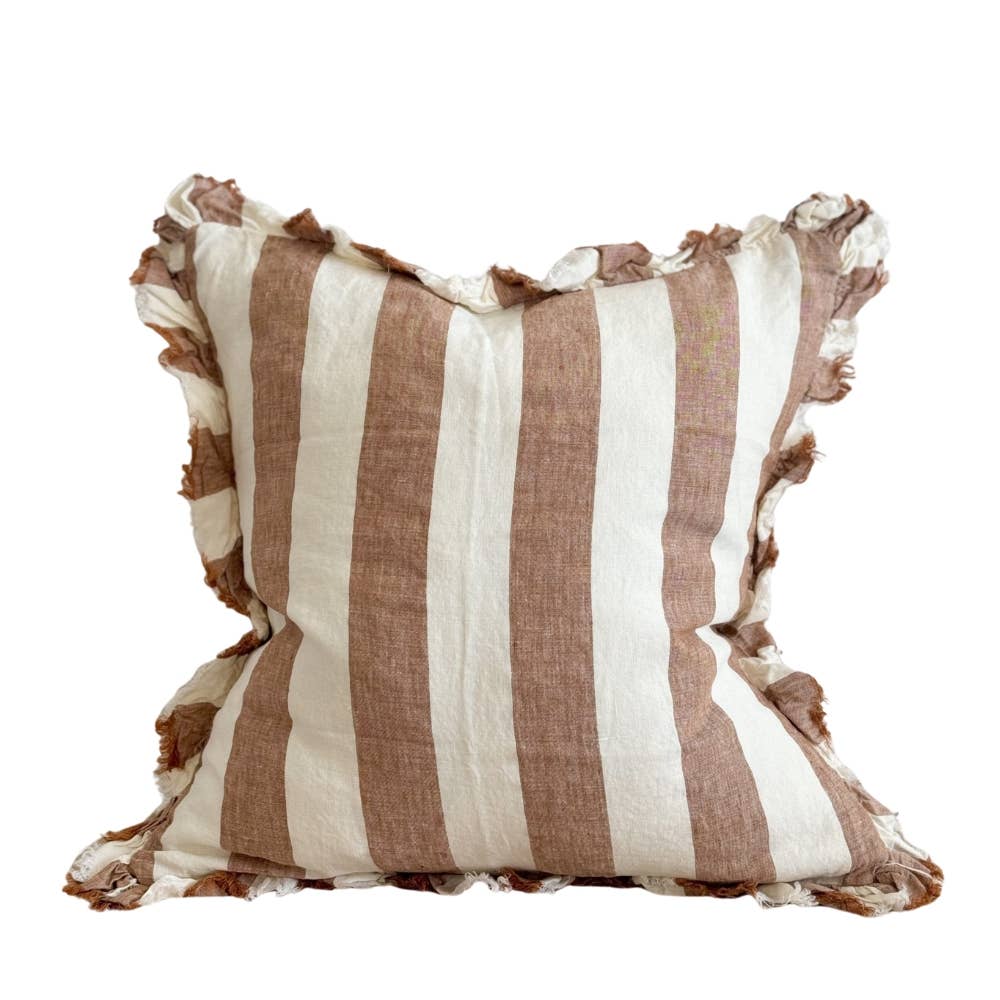 Housse de coussin en lin rouille et crème – 45 × 45 cm