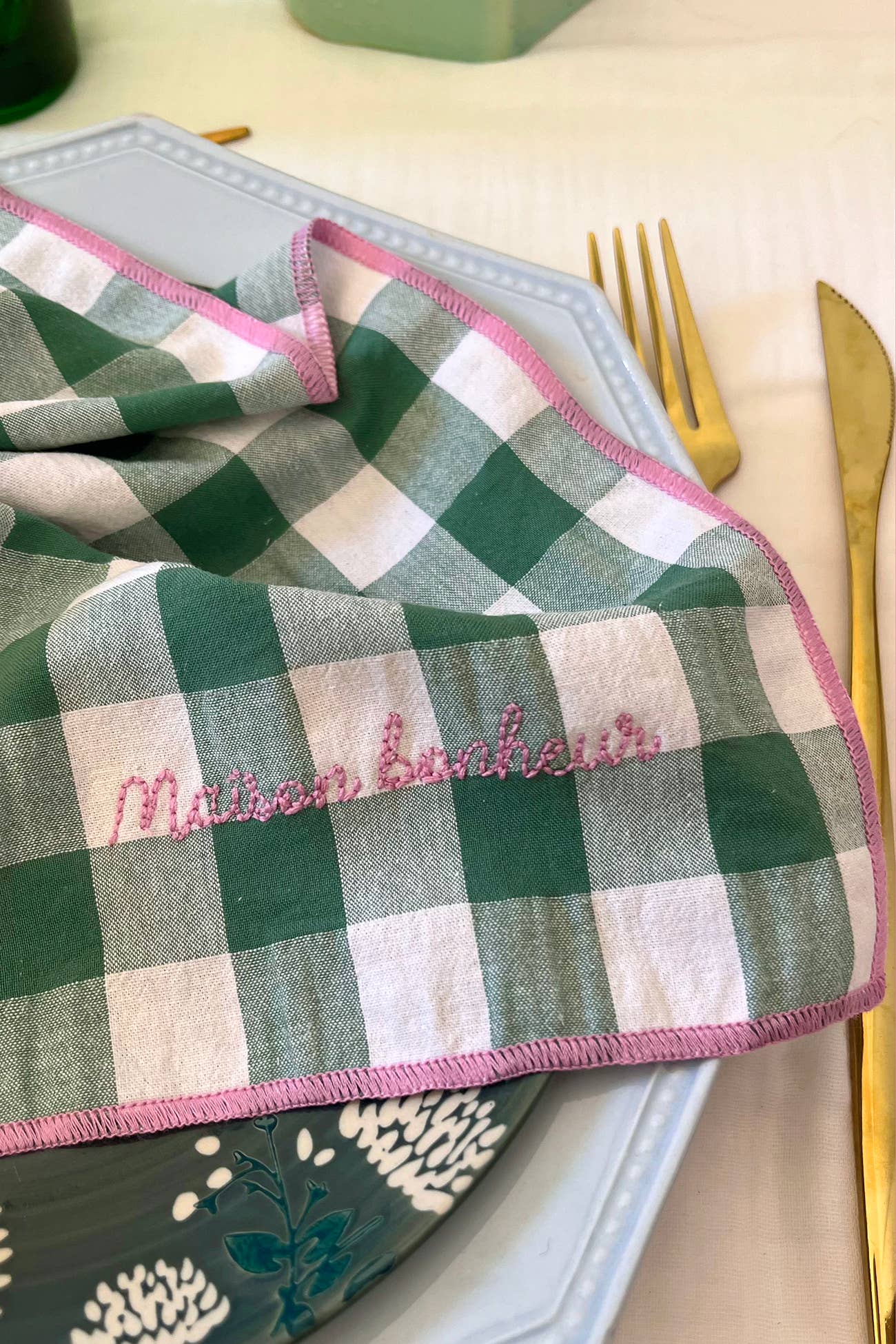 Serviettes de table brodées  à carreaux vichy - 37 modèles