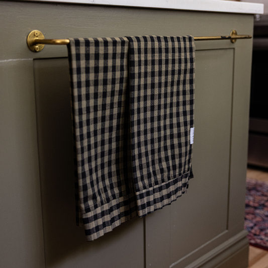 torchons à carreaux vert olive en coton biologique Madame Beaumont