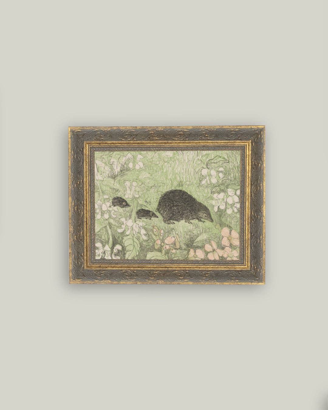 Famille de hérissons Art antique encadré