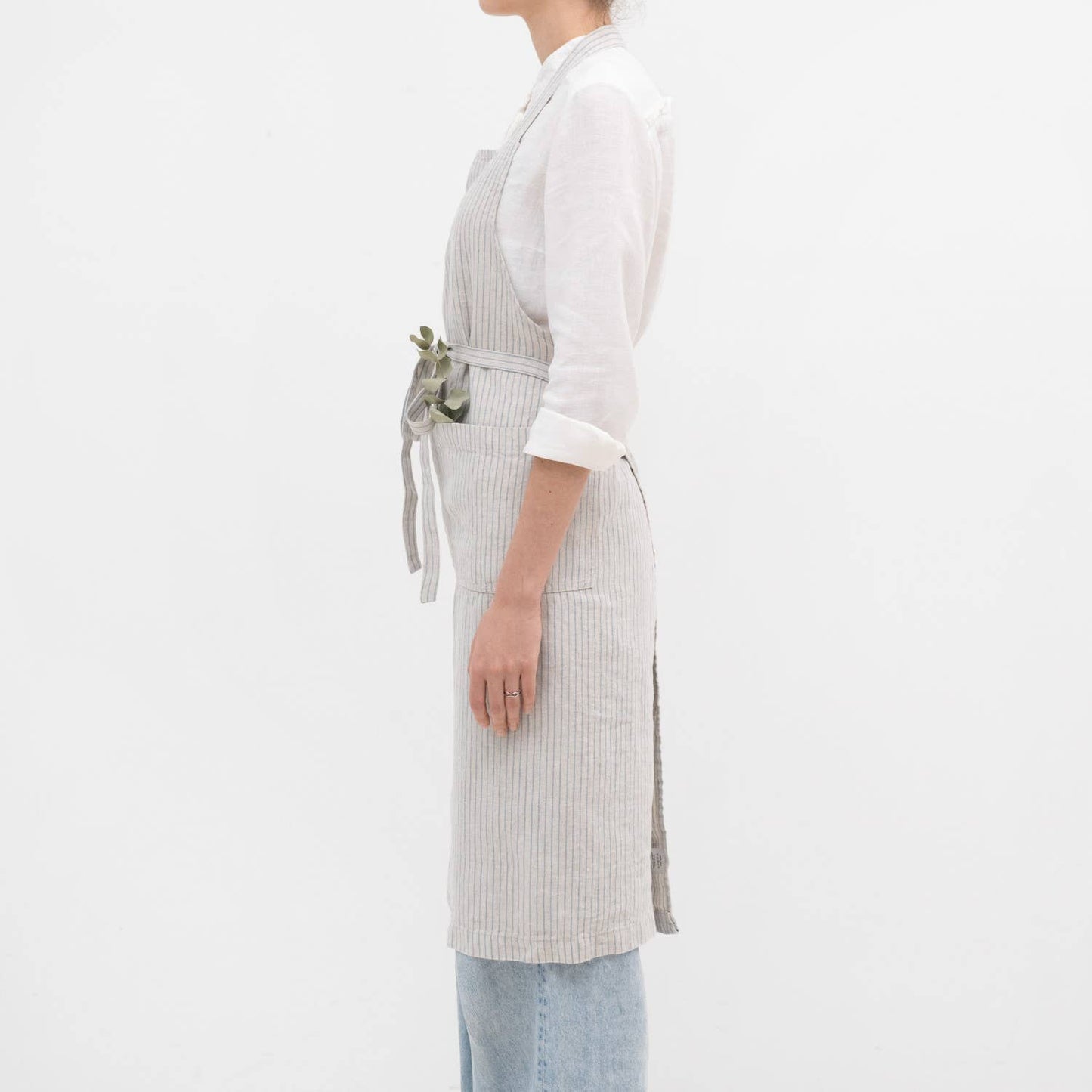 Tablier de chef - En lin rustique à rayures bleu gris