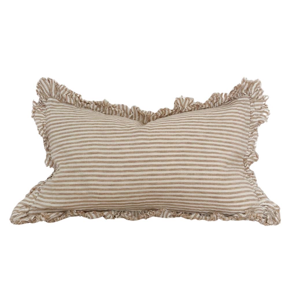 Housse de coussin en lin à volants Hallie 50x30 — Rayure marron clair
