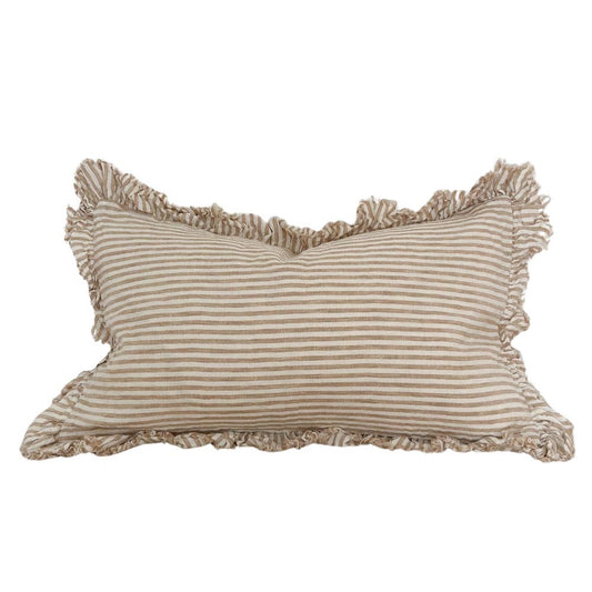 Housse de coussin en lin à volants Hallie 50x30 — Rayure marron clair