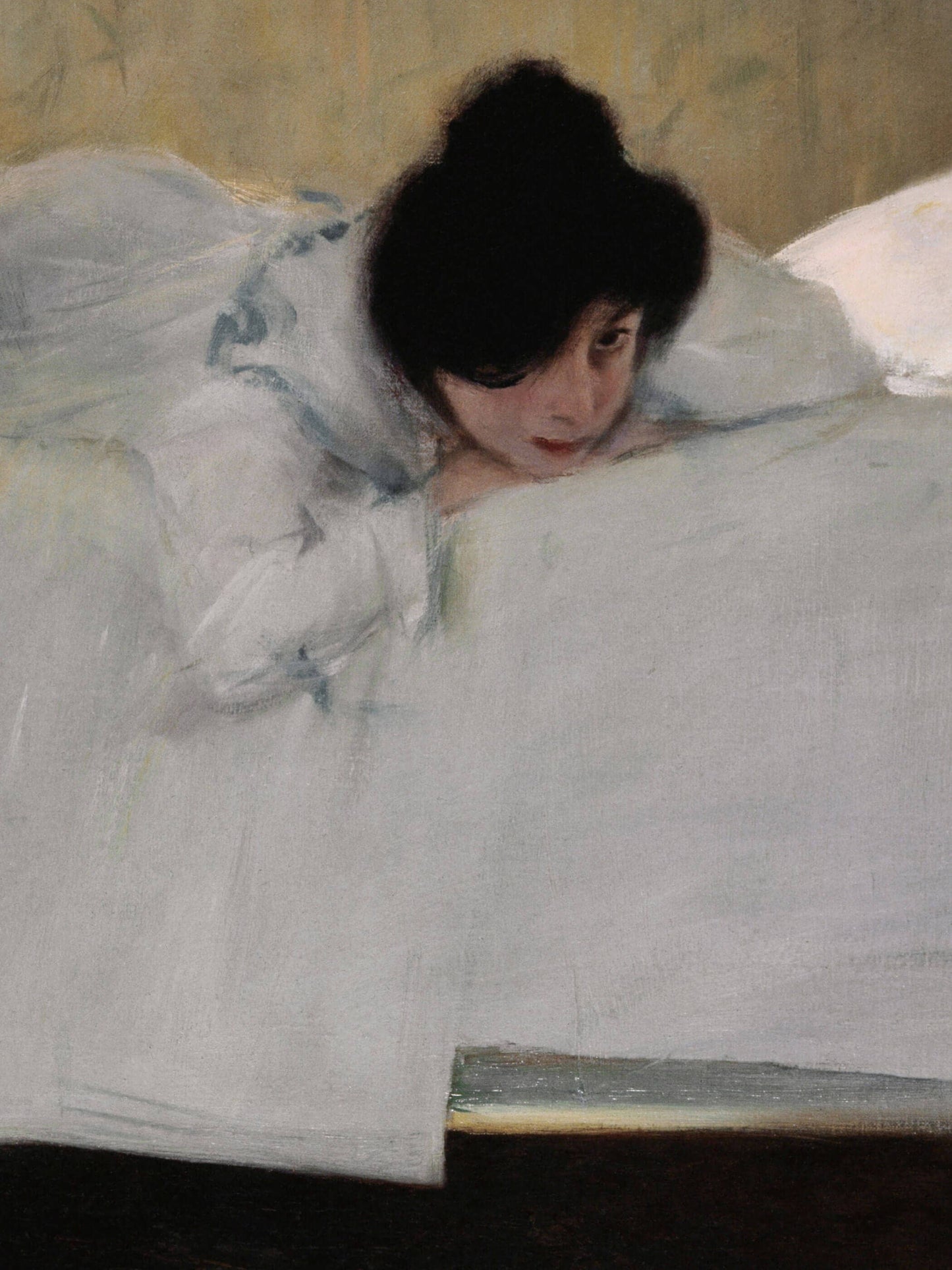 Femme allongée en blanc – Affiche portrait