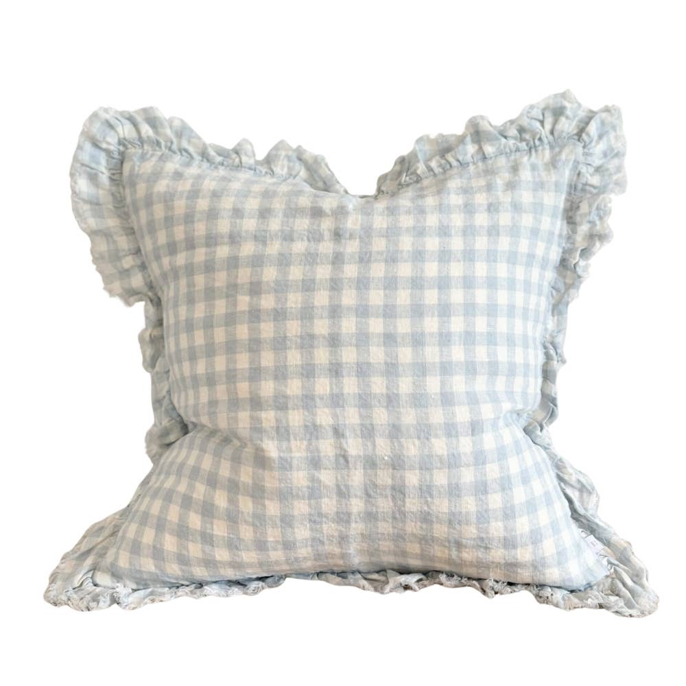 Housse de coussin Hallie en lin froissé 45x45 – Vichy bleu