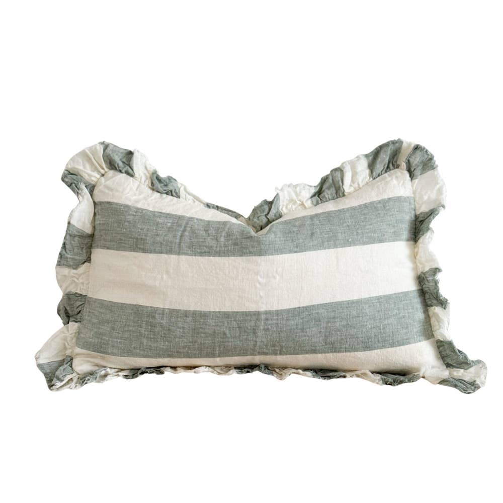 Housse de coussin en lin à larges rayures bleu sarcelle | 50 × 30 cm