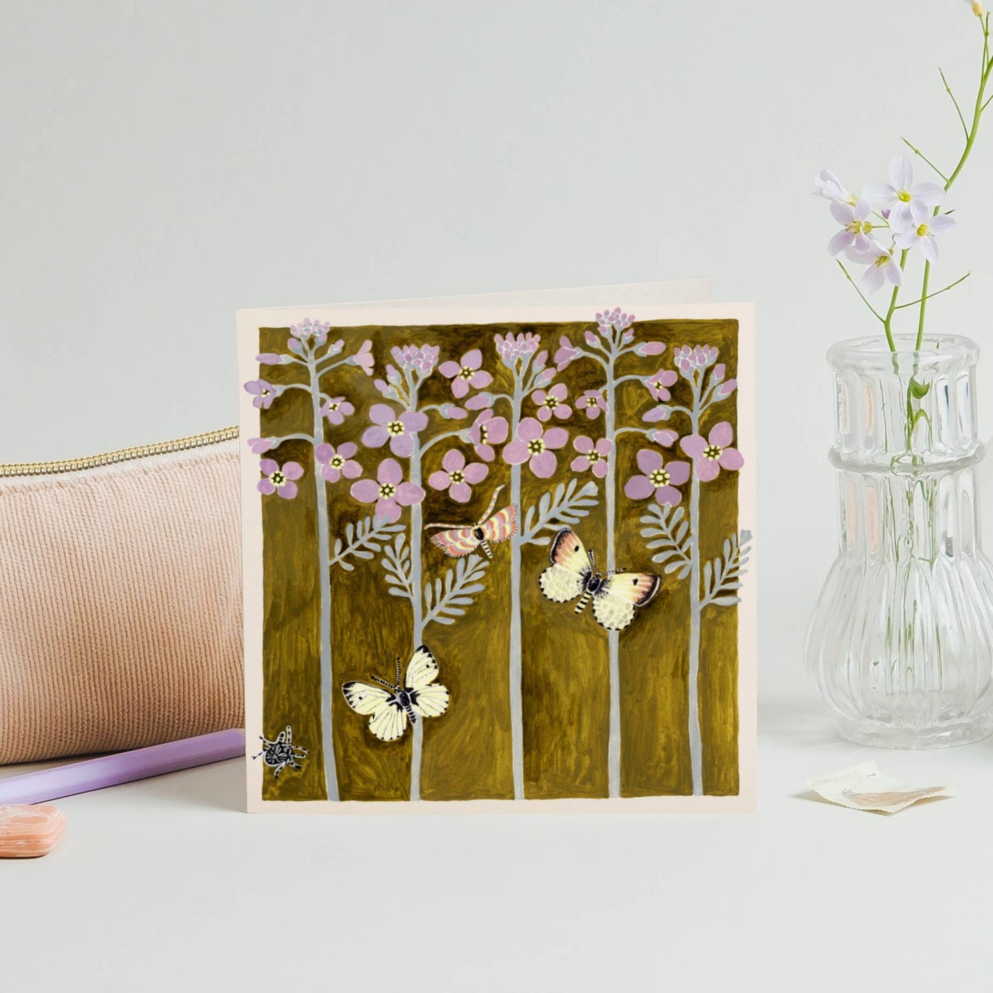 Carte botanique fleurs & papillons – grand format carré