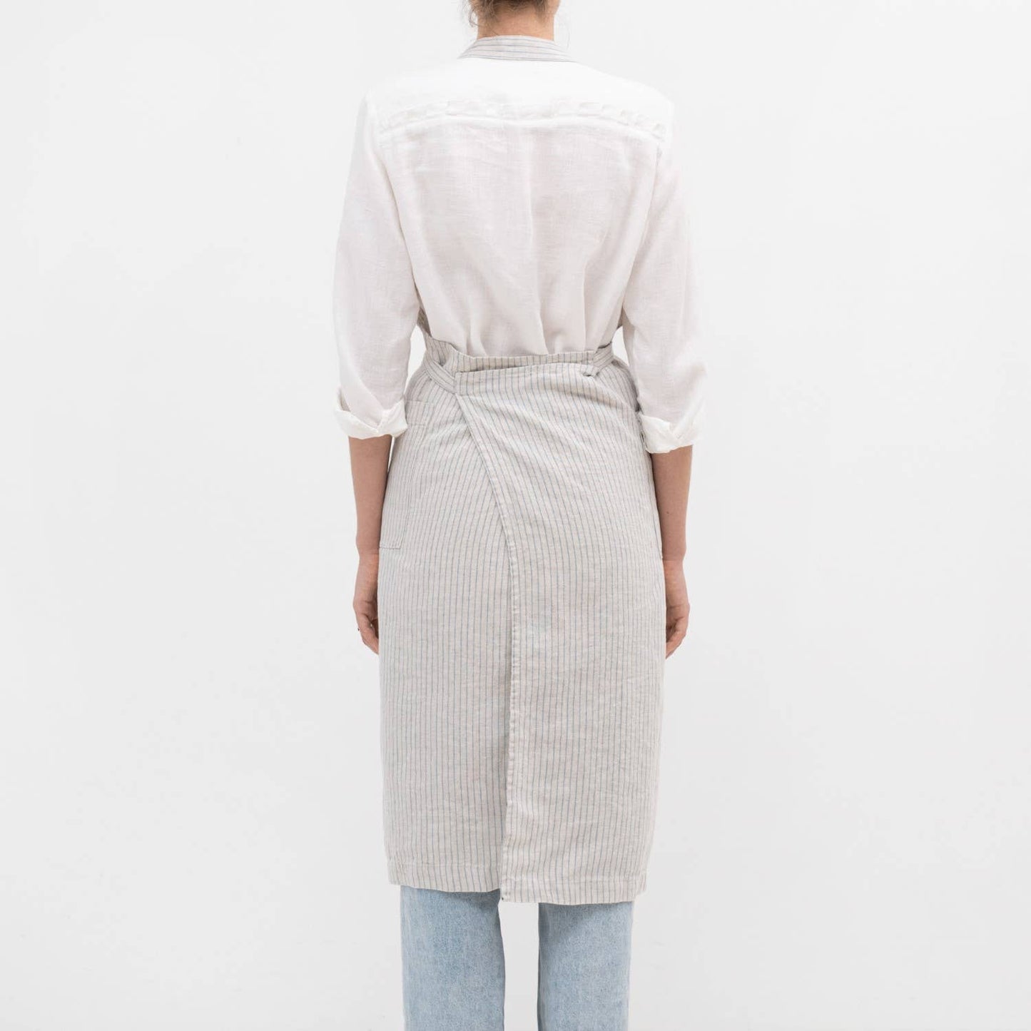 Tablier de chef - En lin rustique à rayures bleu gris