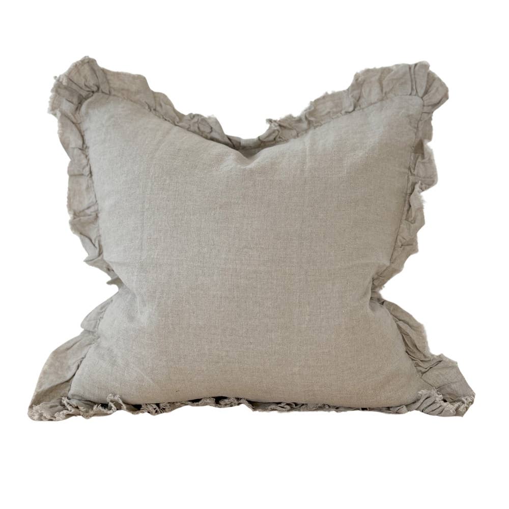 Housse de coussin en lin naturel à volants | 45 × 45 cm