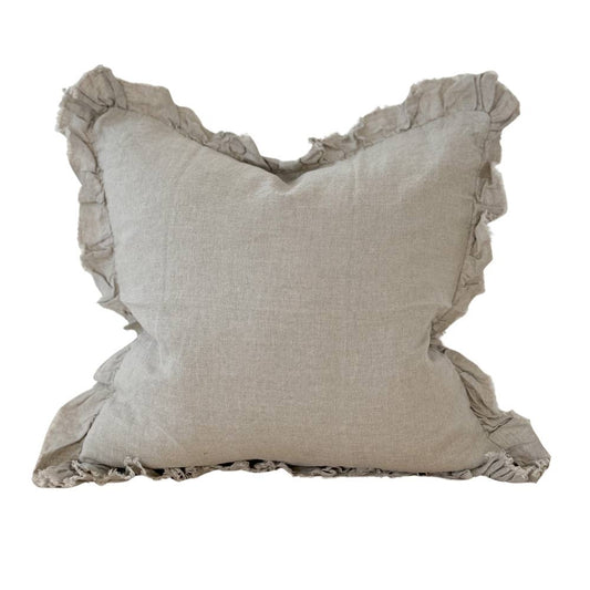 Housse de coussin en lin naturel à volants | 45 × 45 cm
