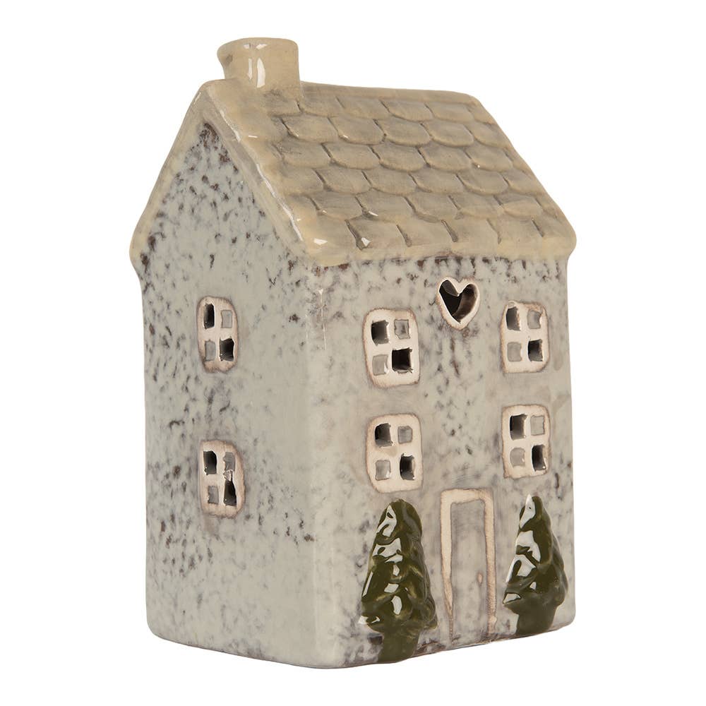 Photophore Maison en céramique grise – 15 cm