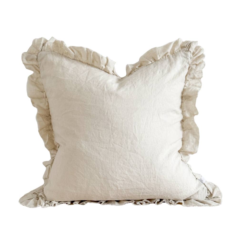 Housse de coussin en lin crème à volants | 65 × 65 cm