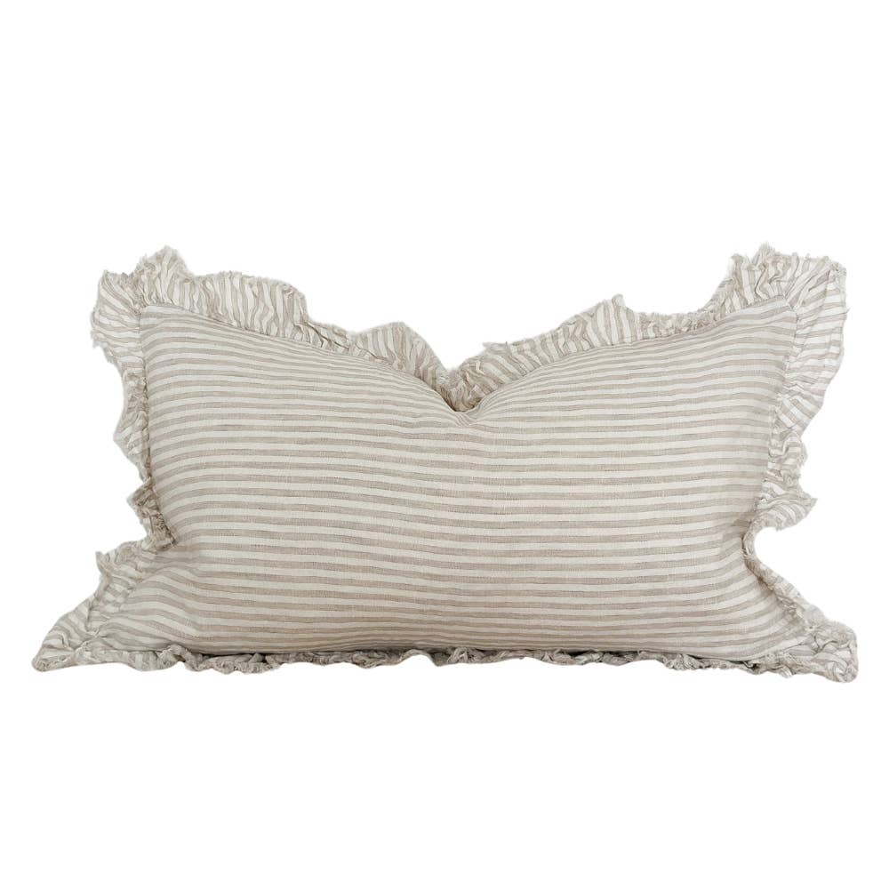 Housse de coussin Hallie en lin à volants 50x30 — Rayure beige naturelle