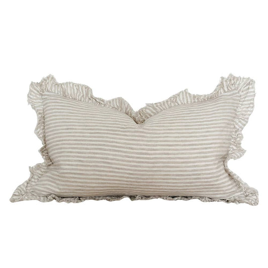 Housse de coussin Hallie en lin à volants 50x30 — Rayure beige naturelle