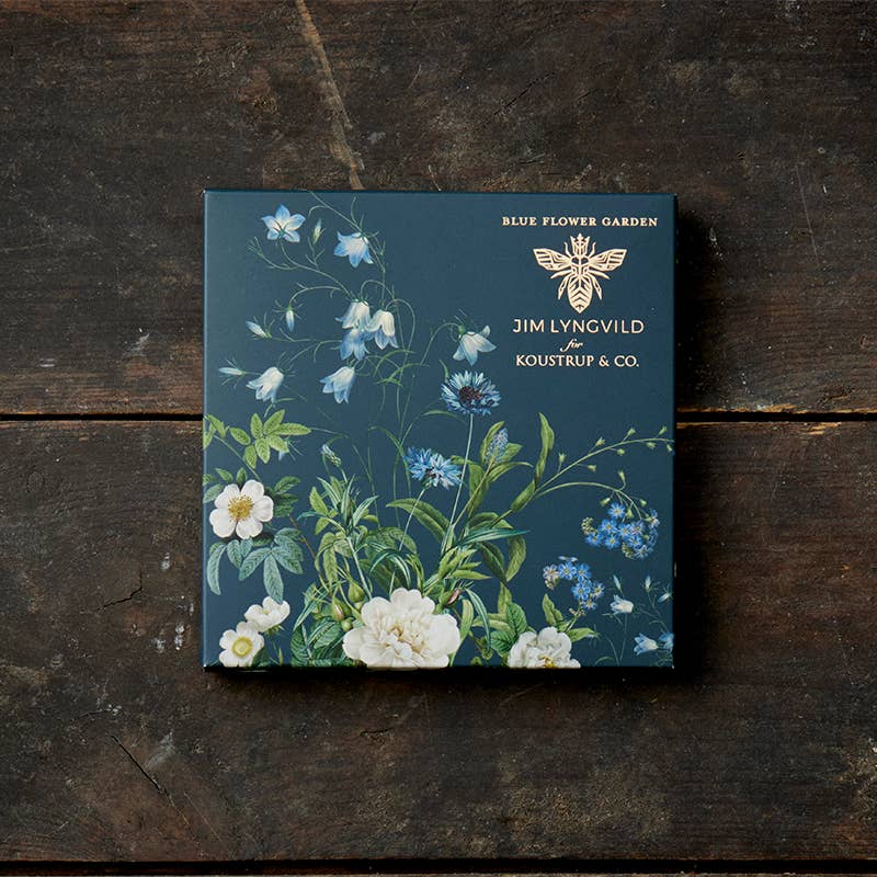 Cartes carrées motif jardin de fleurs bleues
