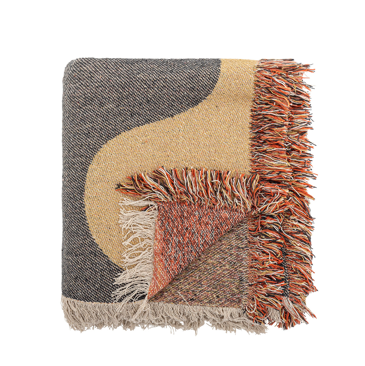 Plaid Arni texturé gris, beige et orangé – 130 × 160 cm