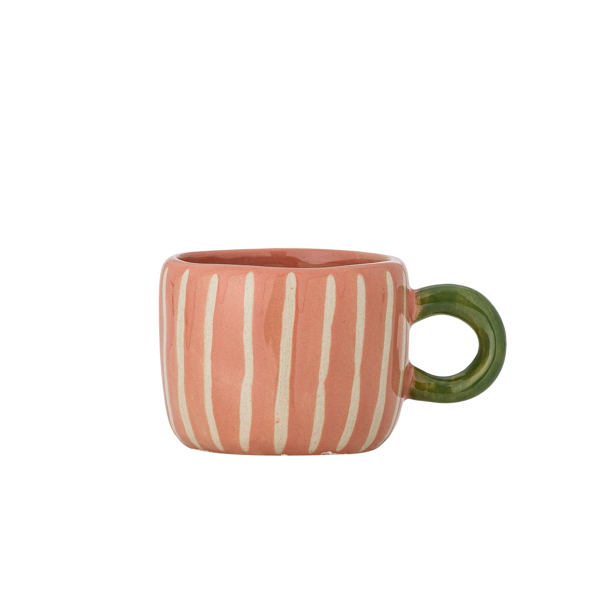 Tasse Nini en grès à rayures et anse verte – 100 ml