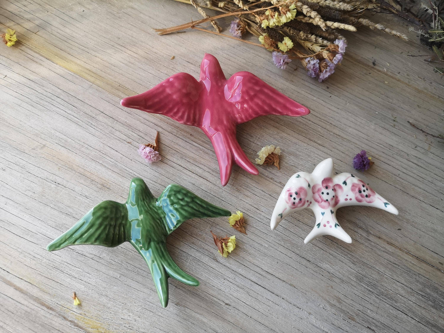 Lot de 3 hirondelles colorées en céramique portugaise