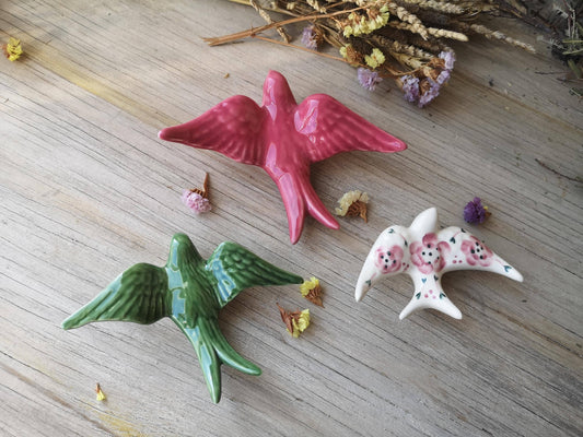 Lot de 3 hirondelles colorées en céramique portugaise
