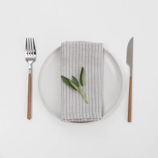 Lot de 2 serviettes en lin à rayures bleu gris