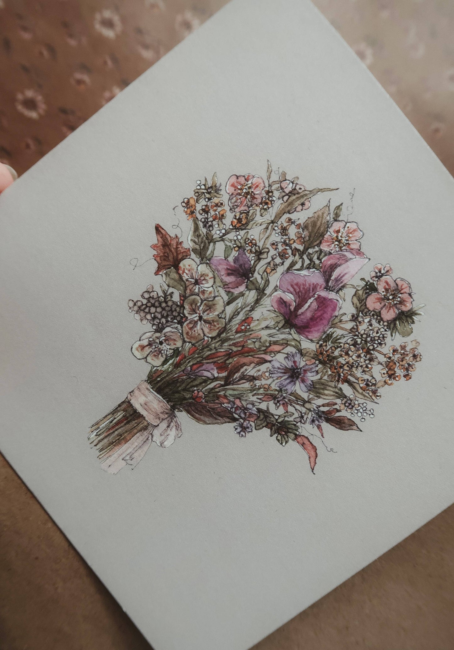 Carte Fleurie – Bouquet de Pois de Senteur (13×13 cm) - Madame Beaumont