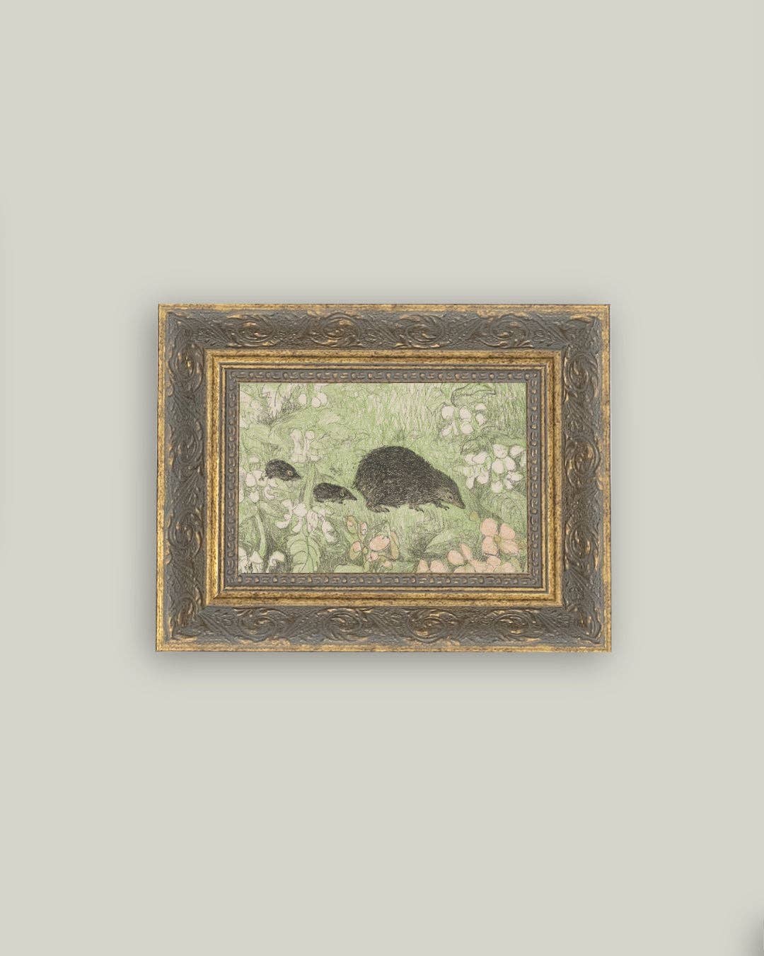 Famille de hérissons Art antique encadré