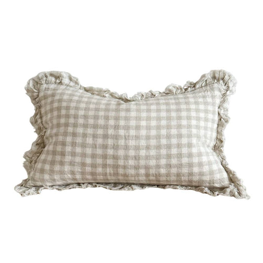 Housse de coussin à carreaux beige et grège | 50 × 30 cm