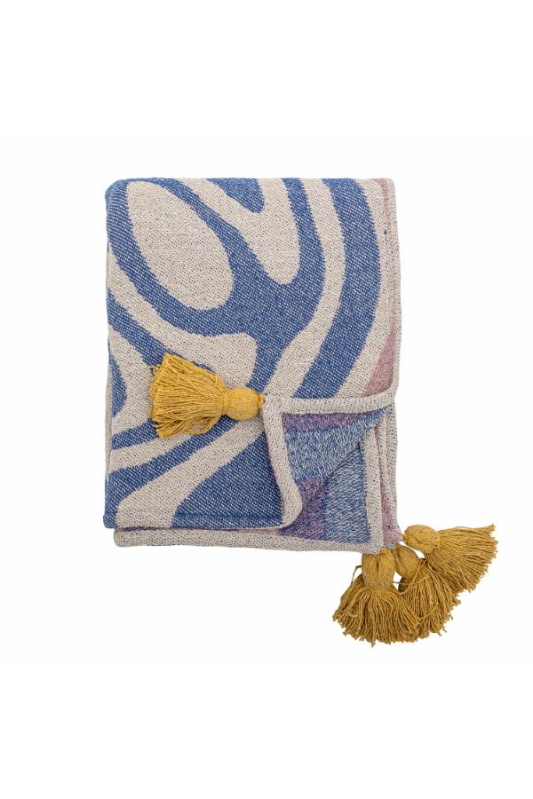 vue générale plaid arlie bleu, crème, rose et jaune