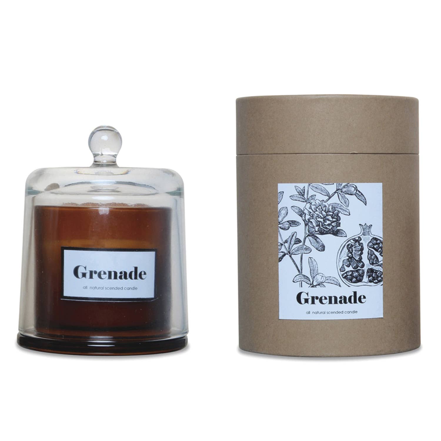 bougie parfumée fruitée dans un récipient en verre ambré vue de près