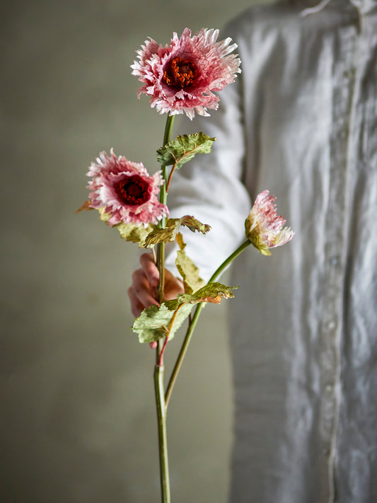 Grande tige de chrysanthème artificiel blanc de 96 cm avec trois fleurs et feuillage vert texturé