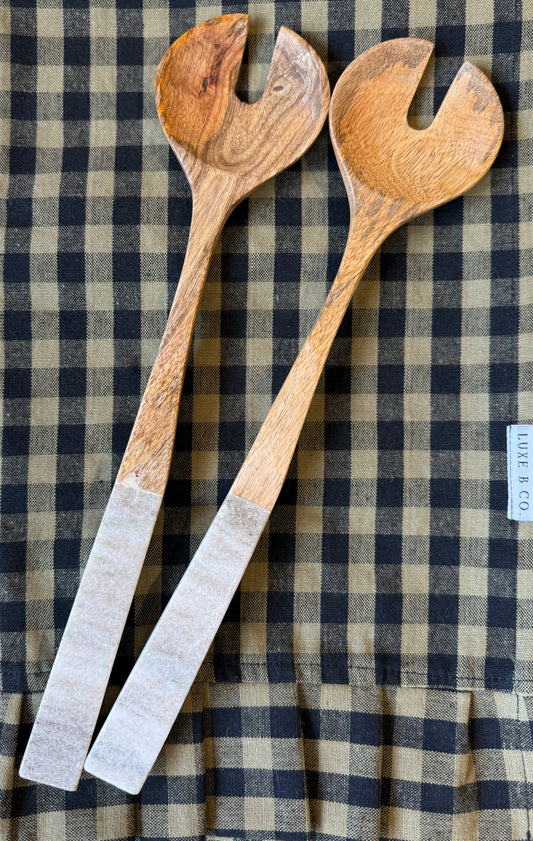 Ensemble de cuillères de service en bois de manguier et marbre