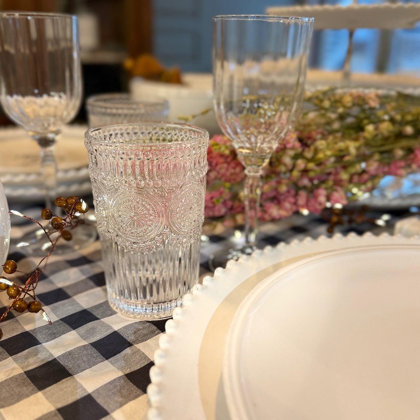 Grands verres Amour – 350 ml, gravure fleur vintage - lot de 6