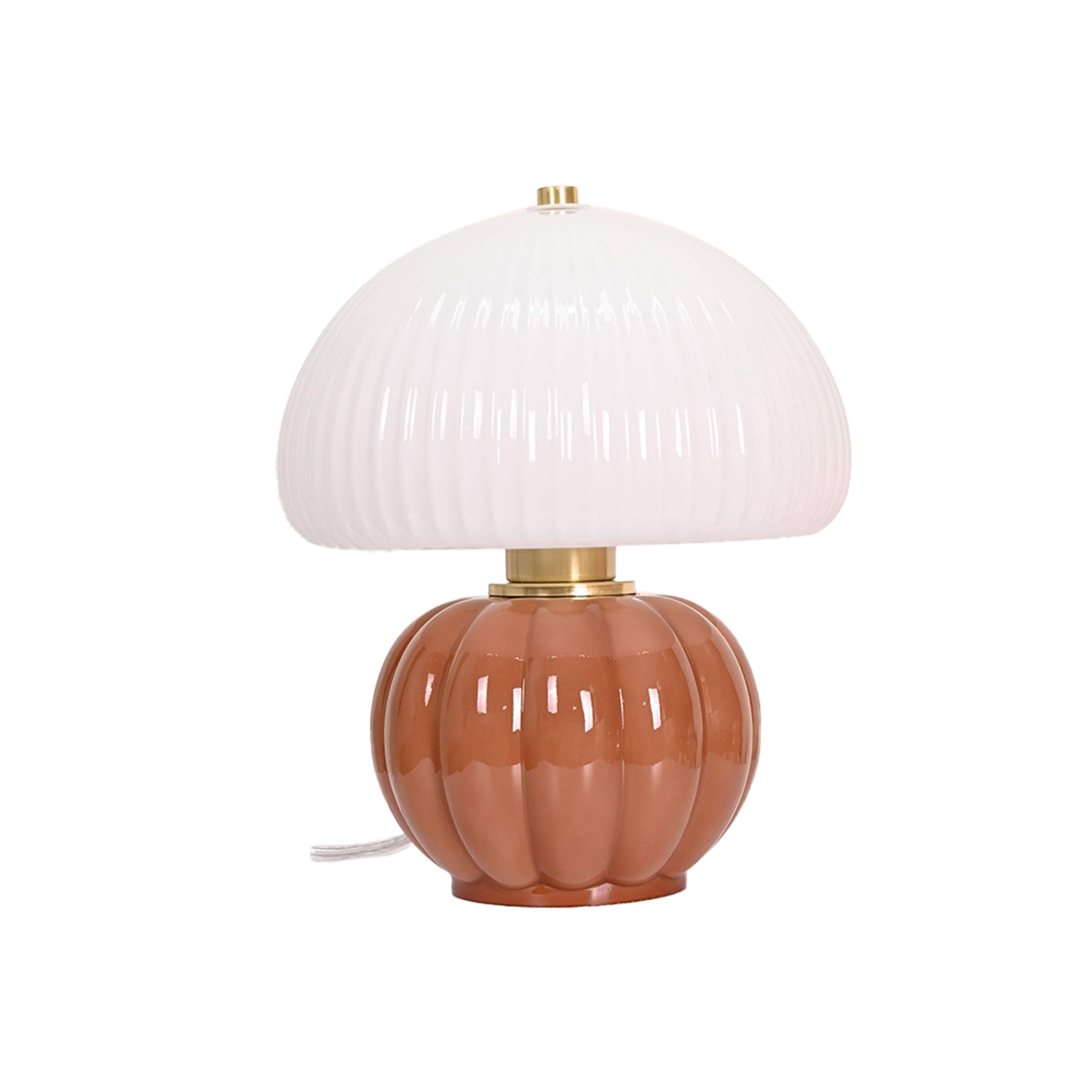 lampe de table en verre moka avec abat-jour assorti, design rétro