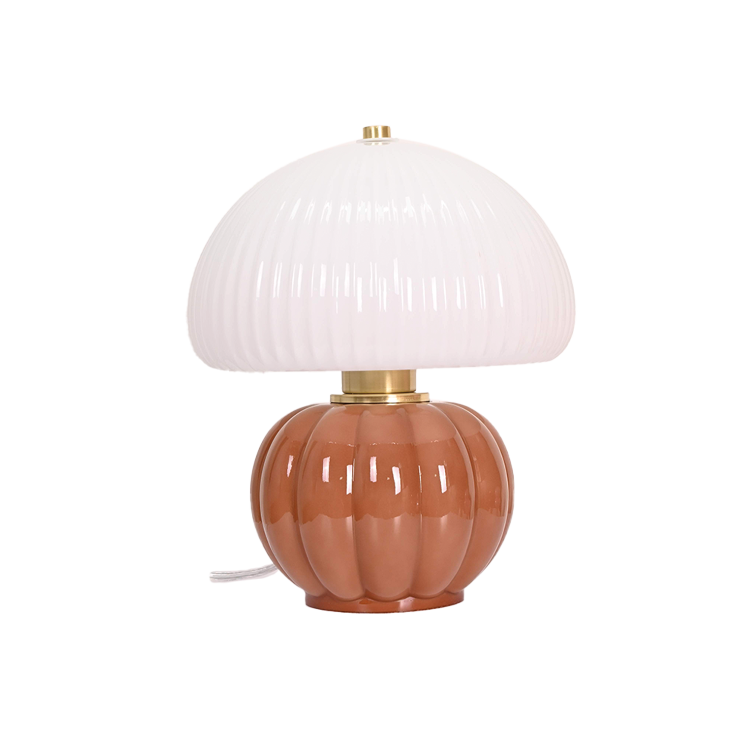 lampe de table en verre moka avec abat-jour assorti, design rétro