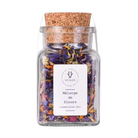 mélange de fleurs comestibles bio émincées aux couleurs naturelles pour salades, fromages et décorer les plats