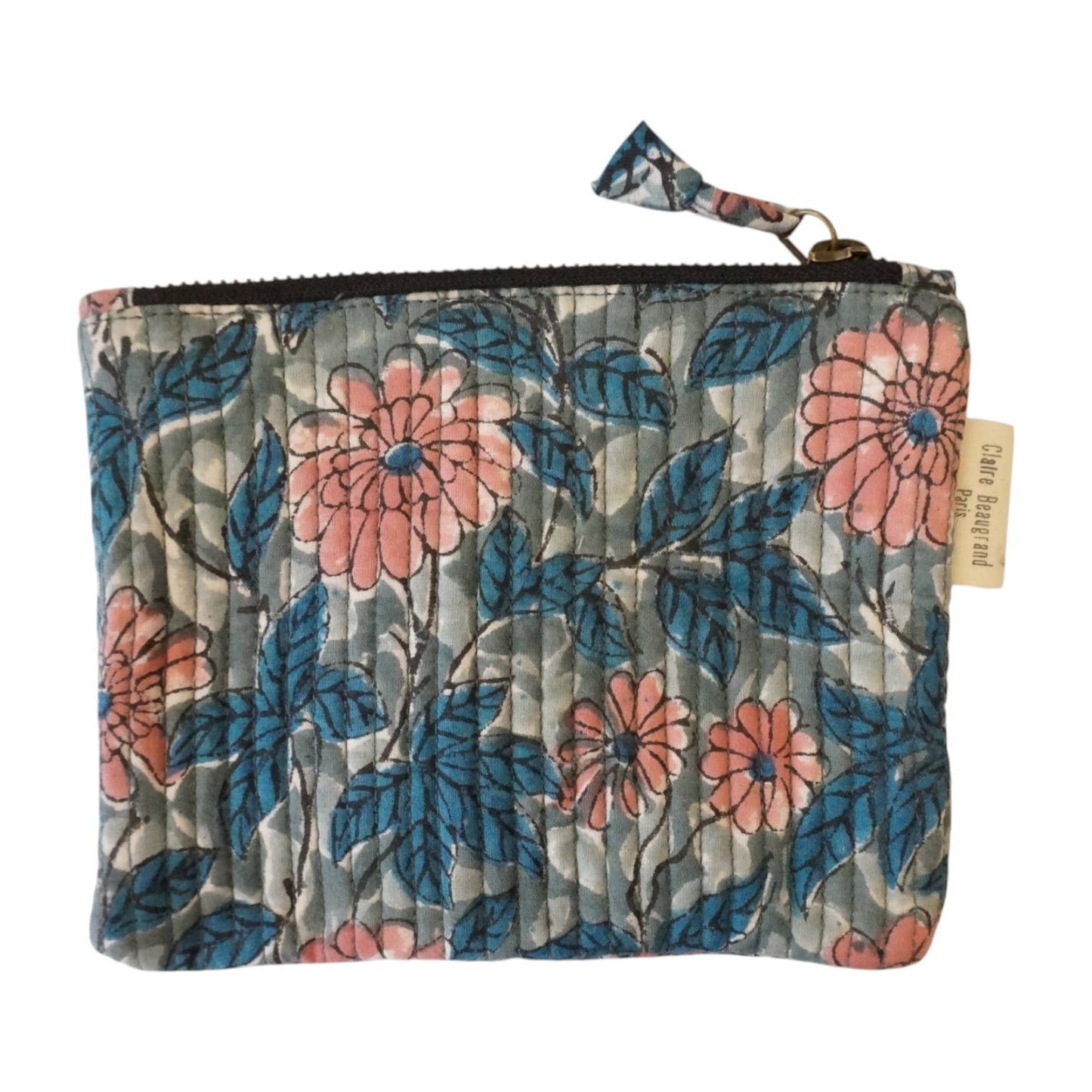 pochette en coton avec fermeture zippée en bronze, accessoire a